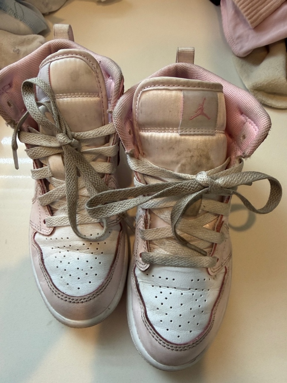 Nike Kids Pink and White High-Top Sneakers